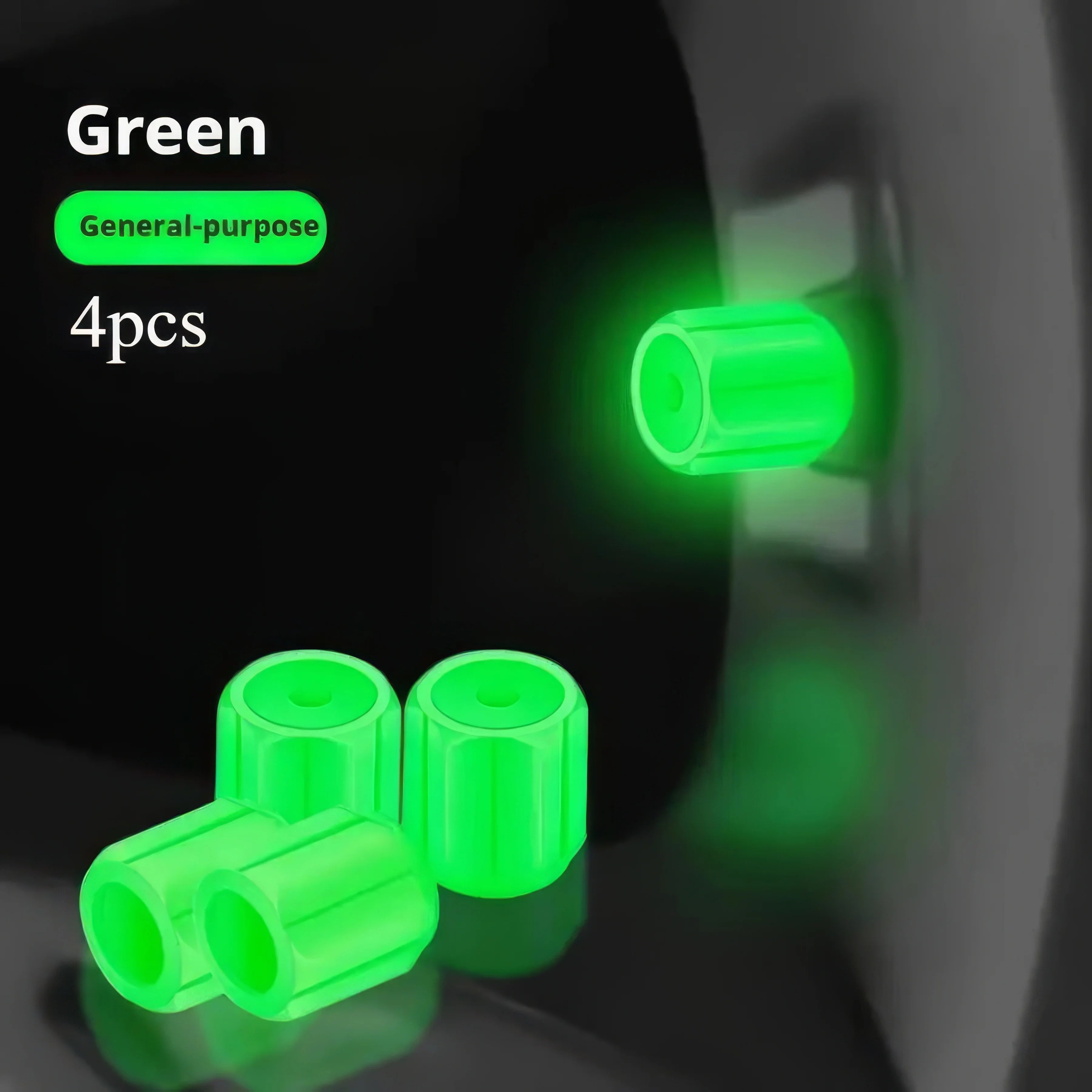4 Pieces of Luminous Tire Valve Caps Green/blue/red, Durable Valve Covers, Luminous Caps, Suitable for Night Driving