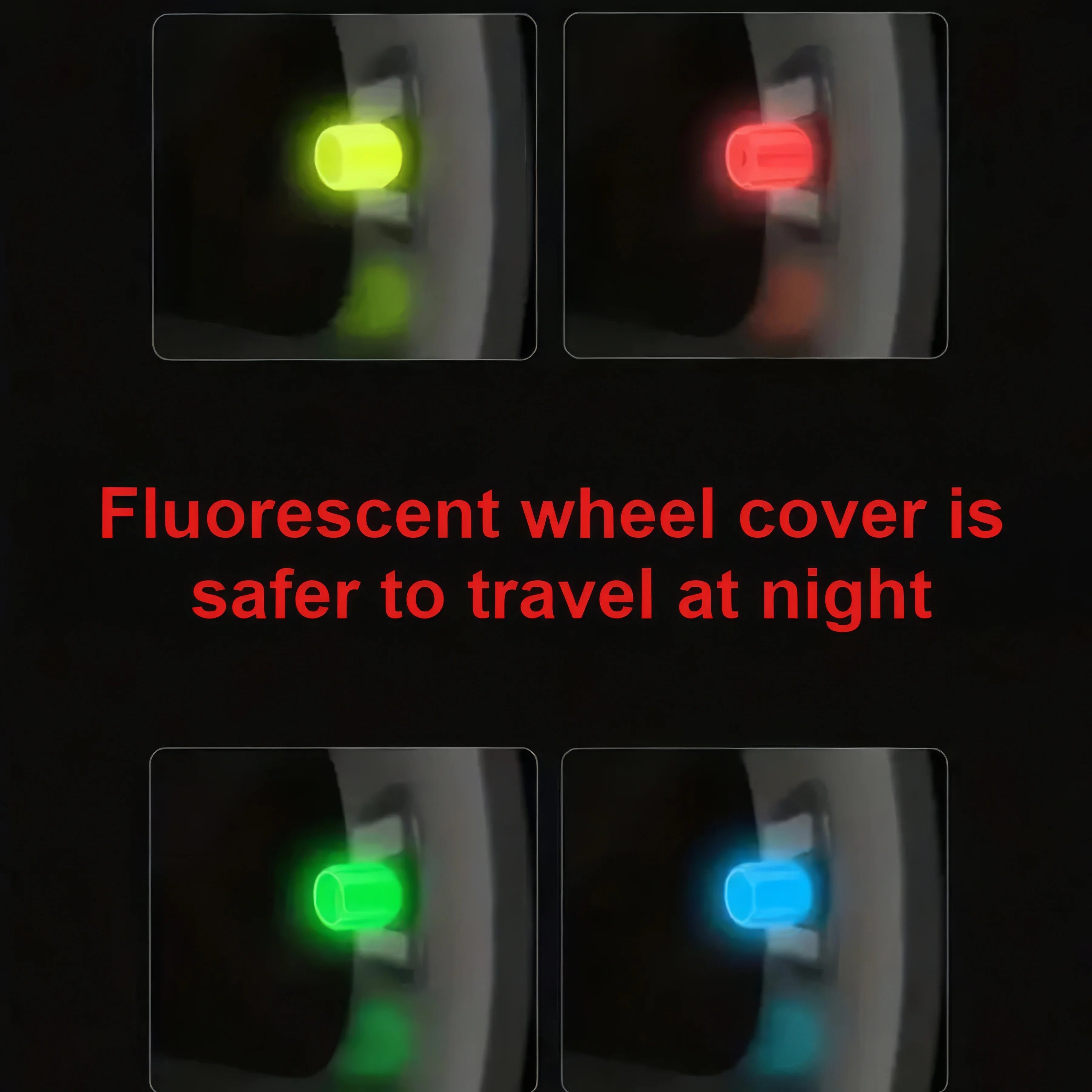 4 Pieces of Luminous Tire Valve Caps Green/blue/red, Durable Valve Covers, Luminous Caps, Suitable for Night Driving