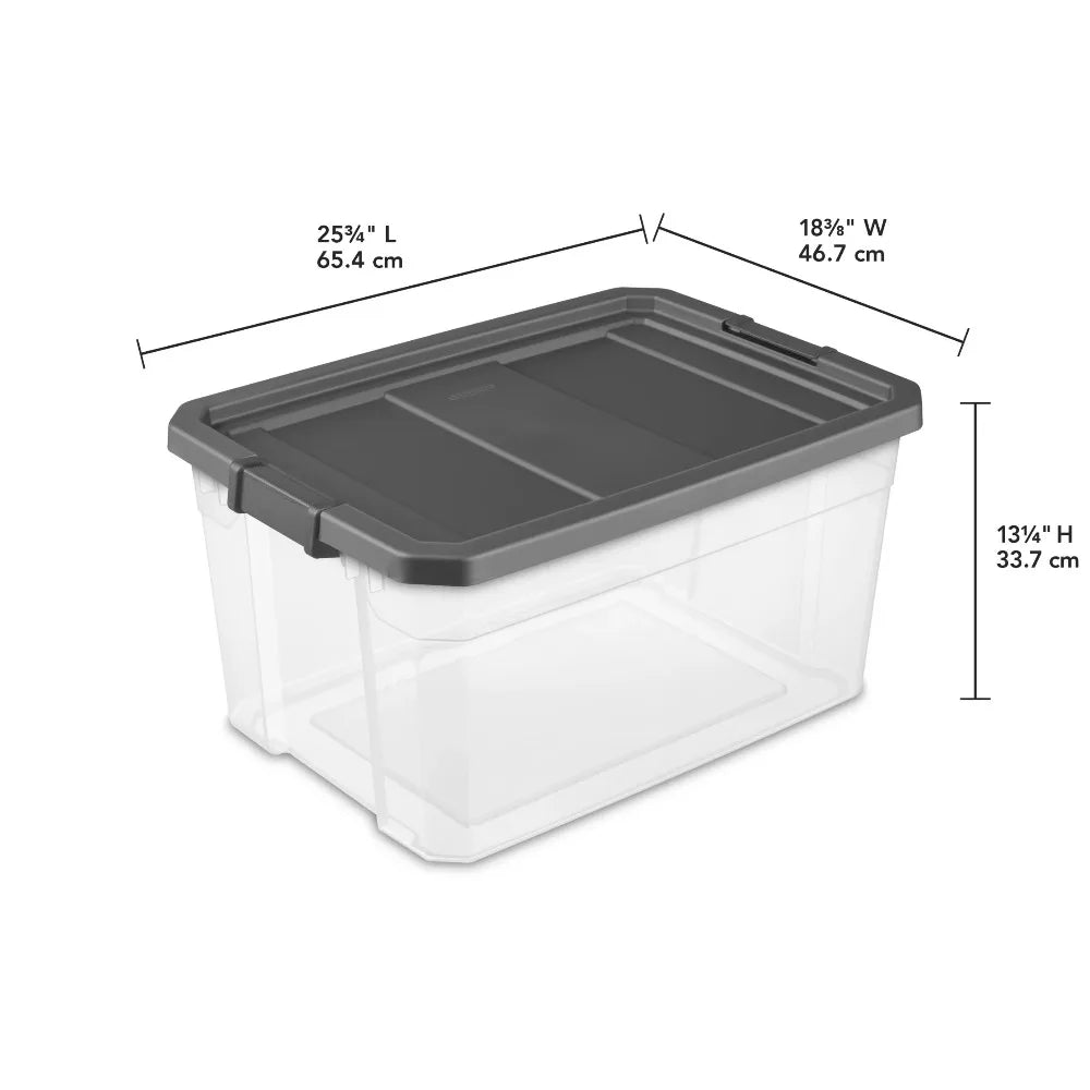 (2 pack) Sterilite 76 Quart Stacker Box, Durable Clear Plastic Storage Bin with Latch Lid, Dark Gray