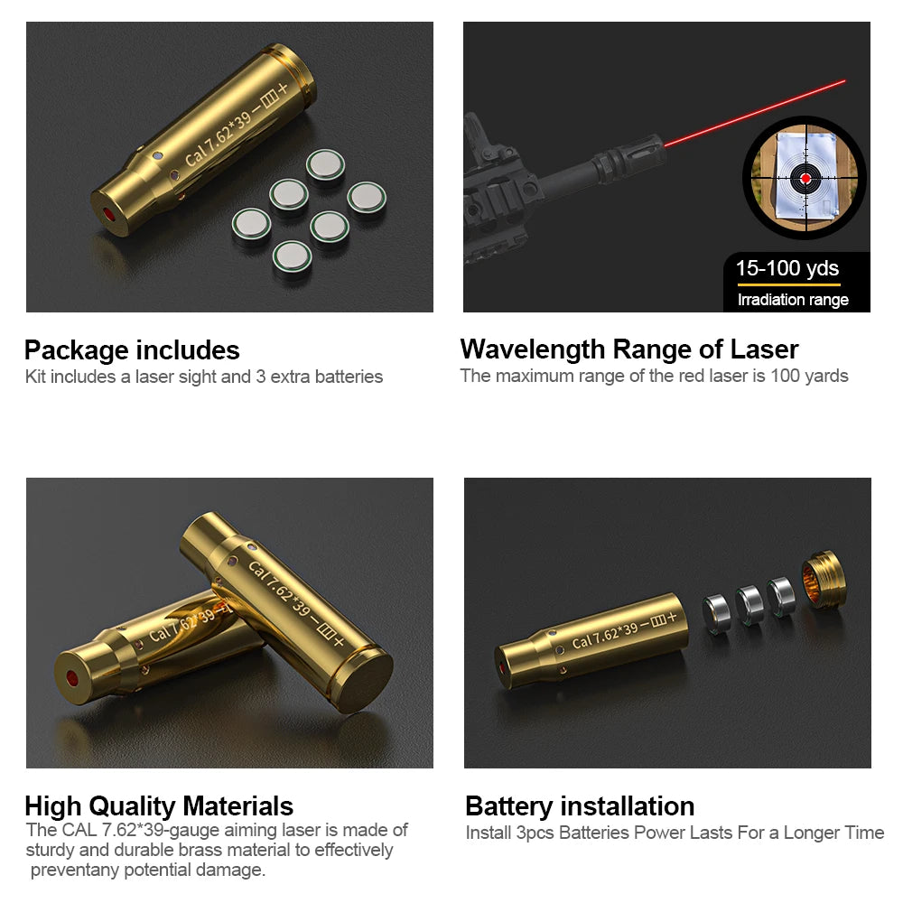 Cal 7.62*39 Red Laser Bore Sight Zeroing Kit Tactical Hunting SHIP US