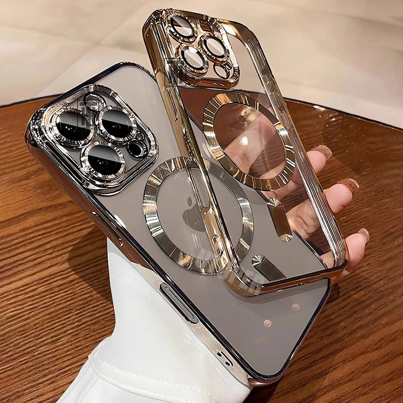 Desert Gold Case for iPhone 17 Air 16 15 14 13 12 11 Pro Max Plus, Clear Magnetic Lens Protection Soft Case