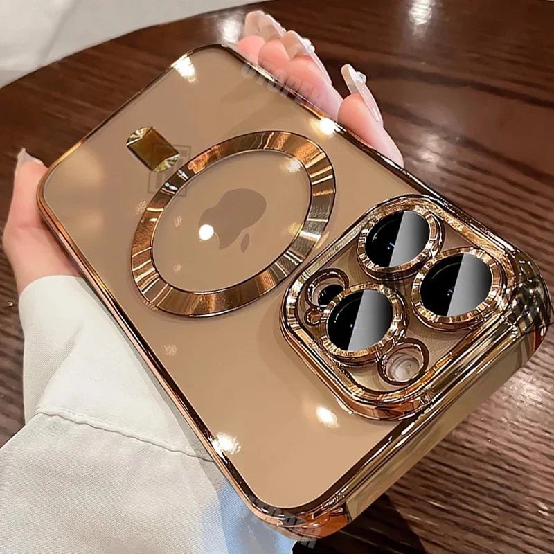 Desert Gold Case for iPhone 17 Air 16 15 14 13 12 11 Pro Max Plus, Clear Magnetic Lens Protection Soft Case