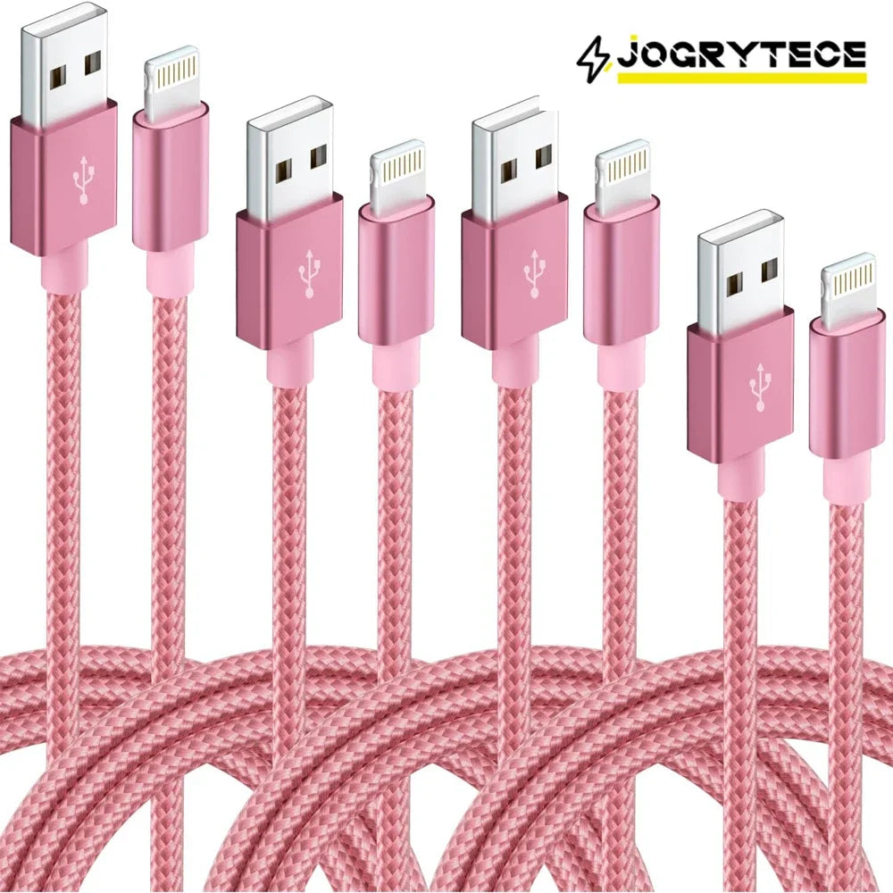 4-Pack Pink USB Charging Cable Set 3ft 6ft 6ft 10ft Nylon Braided for iPhone