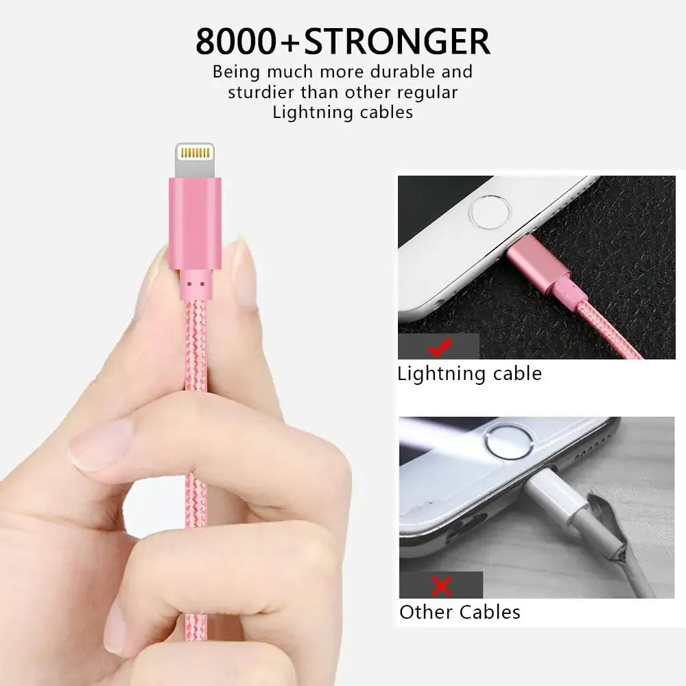 4-Pack Pink USB Charging Cable Set 3ft 6ft 6ft 10ft Nylon Braided for iPhone