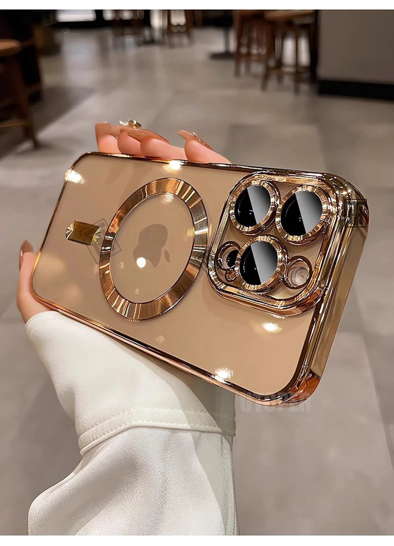 Desert Gold Case for iPhone 17 Air 16 15 14 13 12 11 Pro Max Plus, Clear Magnetic Lens Protection Soft Case
