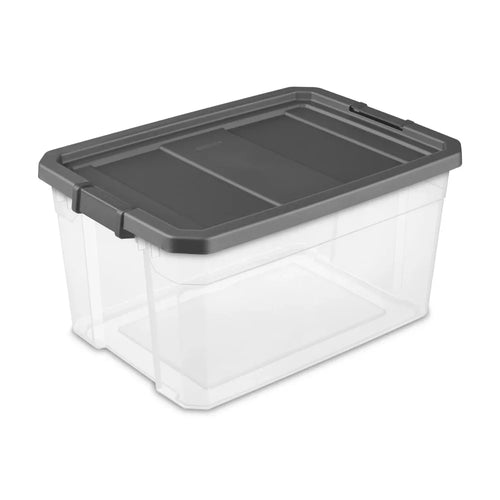 (2 pack) Sterilite 76 Quart Stacker Box, Durable Clear Plastic Storage Bin with Latch Lid, Dark Gray