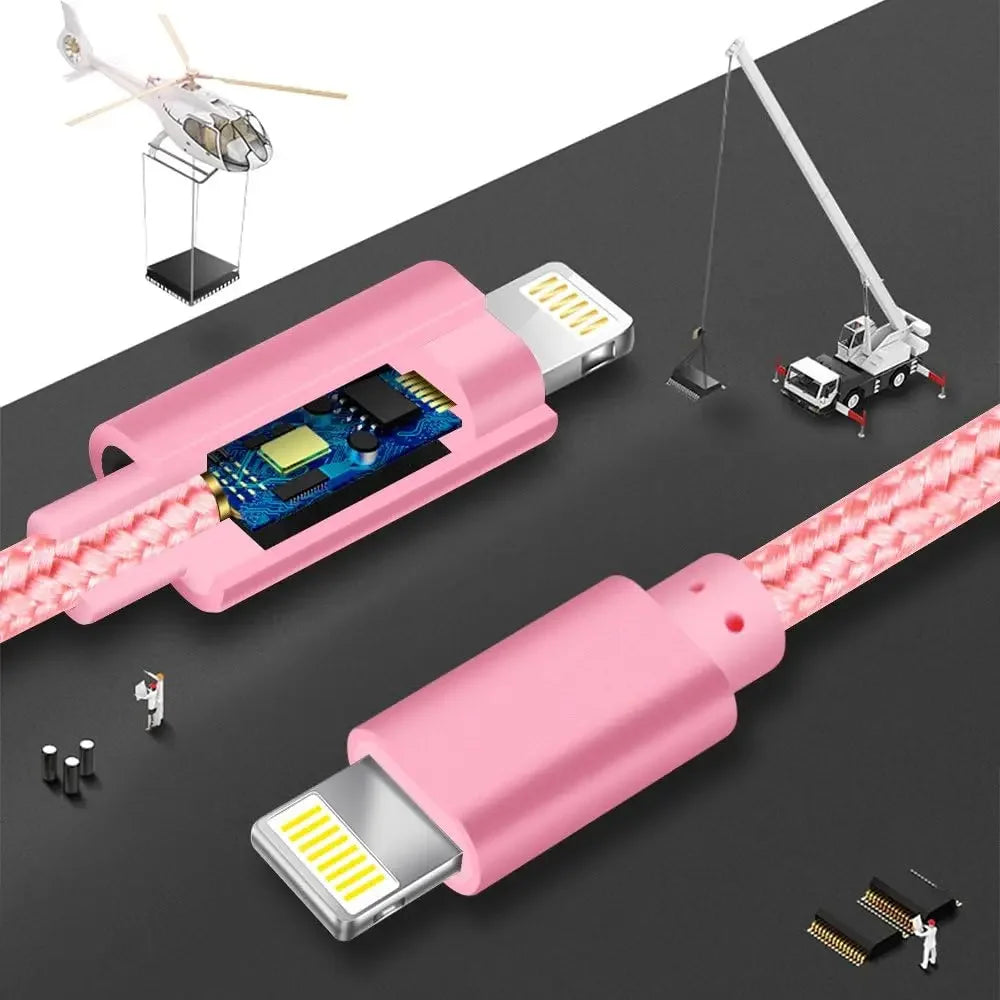 4-Pack Pink USB Charging Cable Set 3ft 6ft 6ft 10ft Nylon Braided for iPhone
