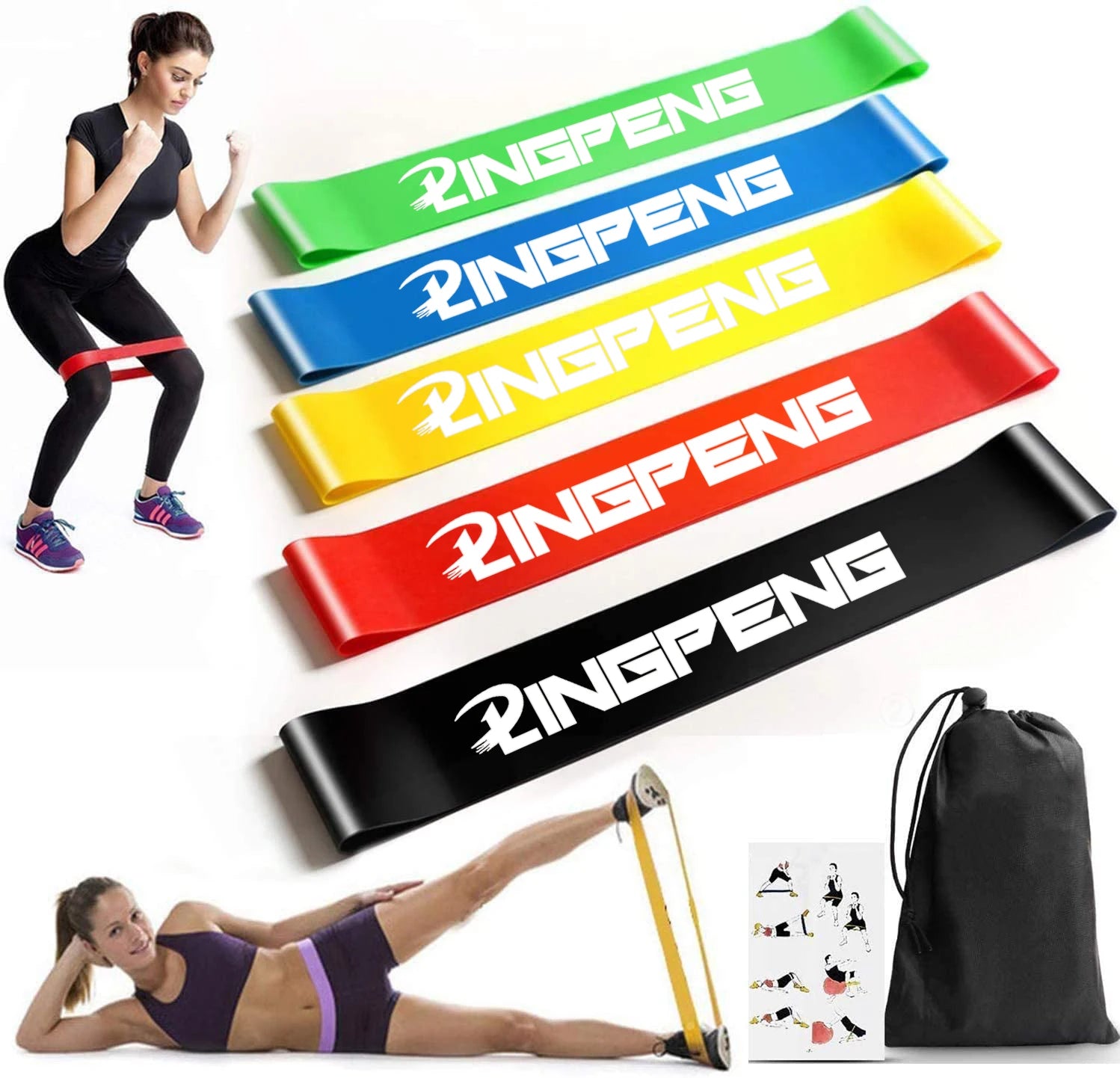 5pcs Fitness Resistance Bands Set-Include 5Colors,Exercise Tension Bands,Working Out,Exercise Gym,Yoga Training and Home Fitness