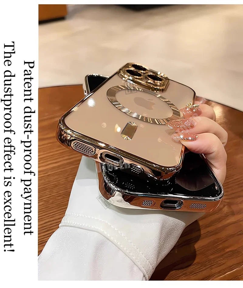 Desert Gold Case for iPhone 17 Air 16 15 14 13 12 11 Pro Max Plus, Clear Magnetic Lens Protection Soft Case