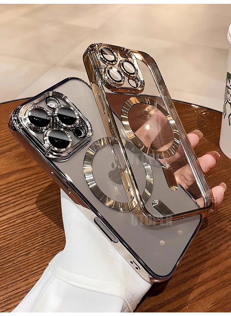 Desert Gold Case for iPhone 17 Air 16 15 14 13 12 11 Pro Max Plus, Clear Magnetic Lens Protection Soft Case