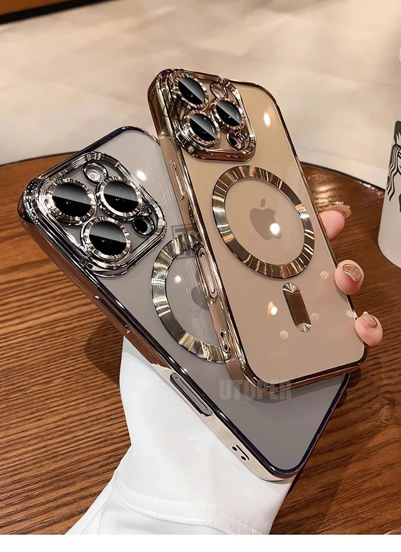 Desert Gold Case for iPhone 17 Air 16 15 14 13 12 11 Pro Max Plus, Clear Magnetic Lens Protection Soft Case